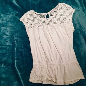 NWOT LOFT Crochet Yoke Peplum Hem Top Ivory XS
